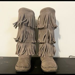 Grey Minnetonka Boots